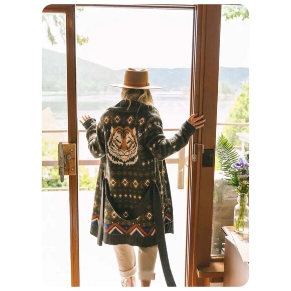 Jackson Rowe Bengal Tiger Knit Cardigan Sweater sz S - Picture 3 of 11